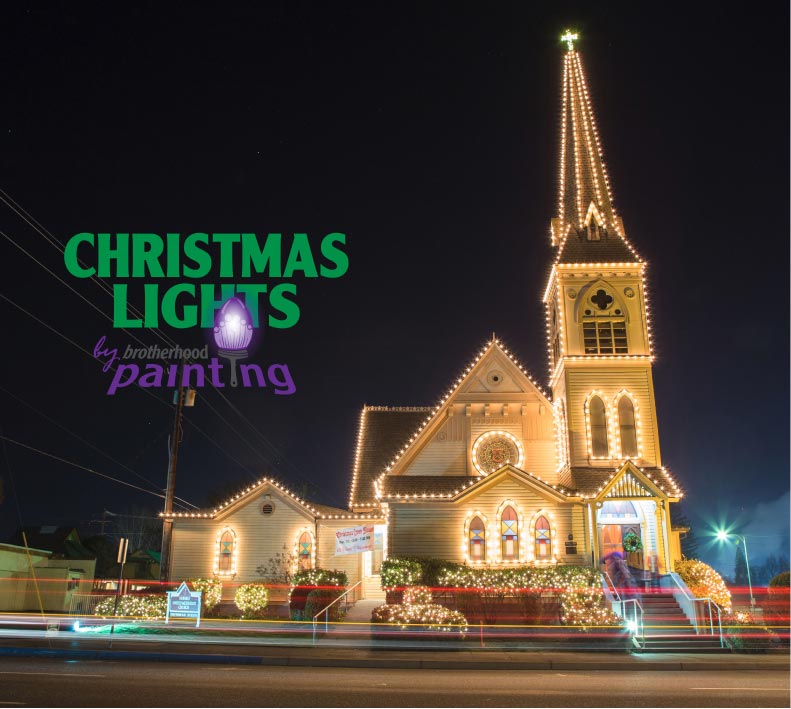 Grants Pass church with Christmas Lights